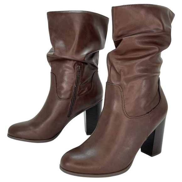 Style & Co. Saraa Chocolate Faux Leather Ruched Womens Booties Size 6M - Picture 11 of 13